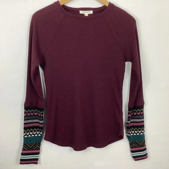 beachlunchlounge Tops - Beachlunchlounge Maroon Trace Waffle Knit Top Size XS NWT